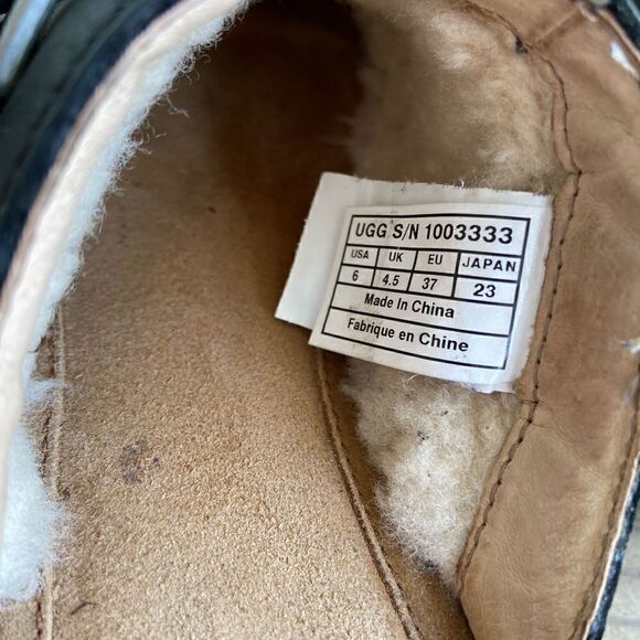 Ugg Livia Black Leather Slip On Mules Sherpa Lined Size 6 - Picture 8 of 8